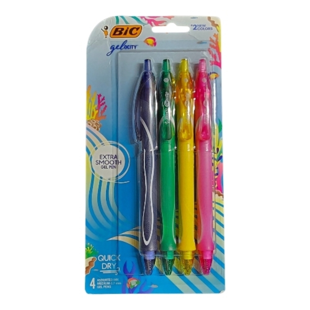 🖊️BIC Gelocity Quick Dry Gel Pens 4 Pack Assorted Colors 0.7mm | Smooth Writing